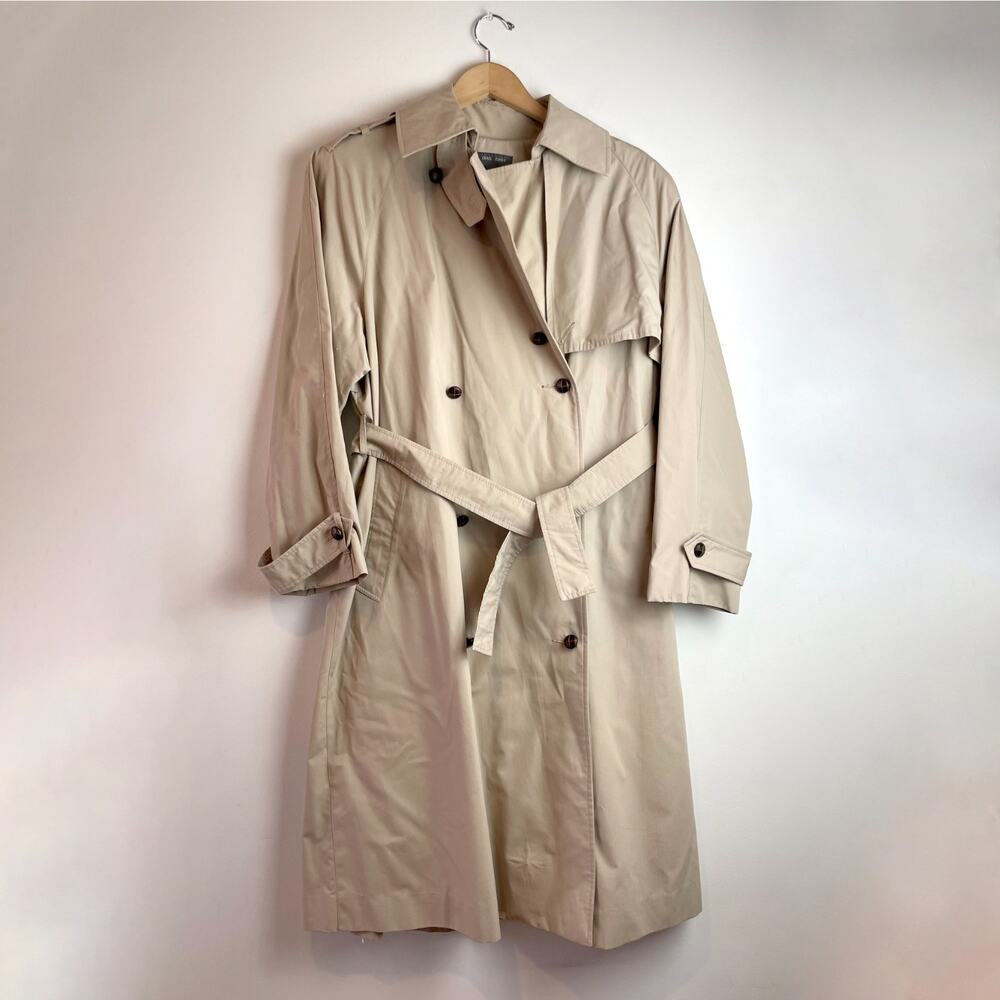 Vintage 90s Minimalist Trench Coat‎ Large Beige Old Money Timeless Parisian